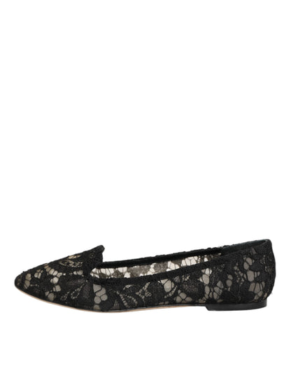 Black Taormina Lace Slip On Flats Shoes
