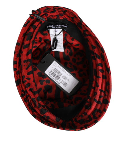 Red Black Nylon Leopard Print Bucket Men Cap Hat