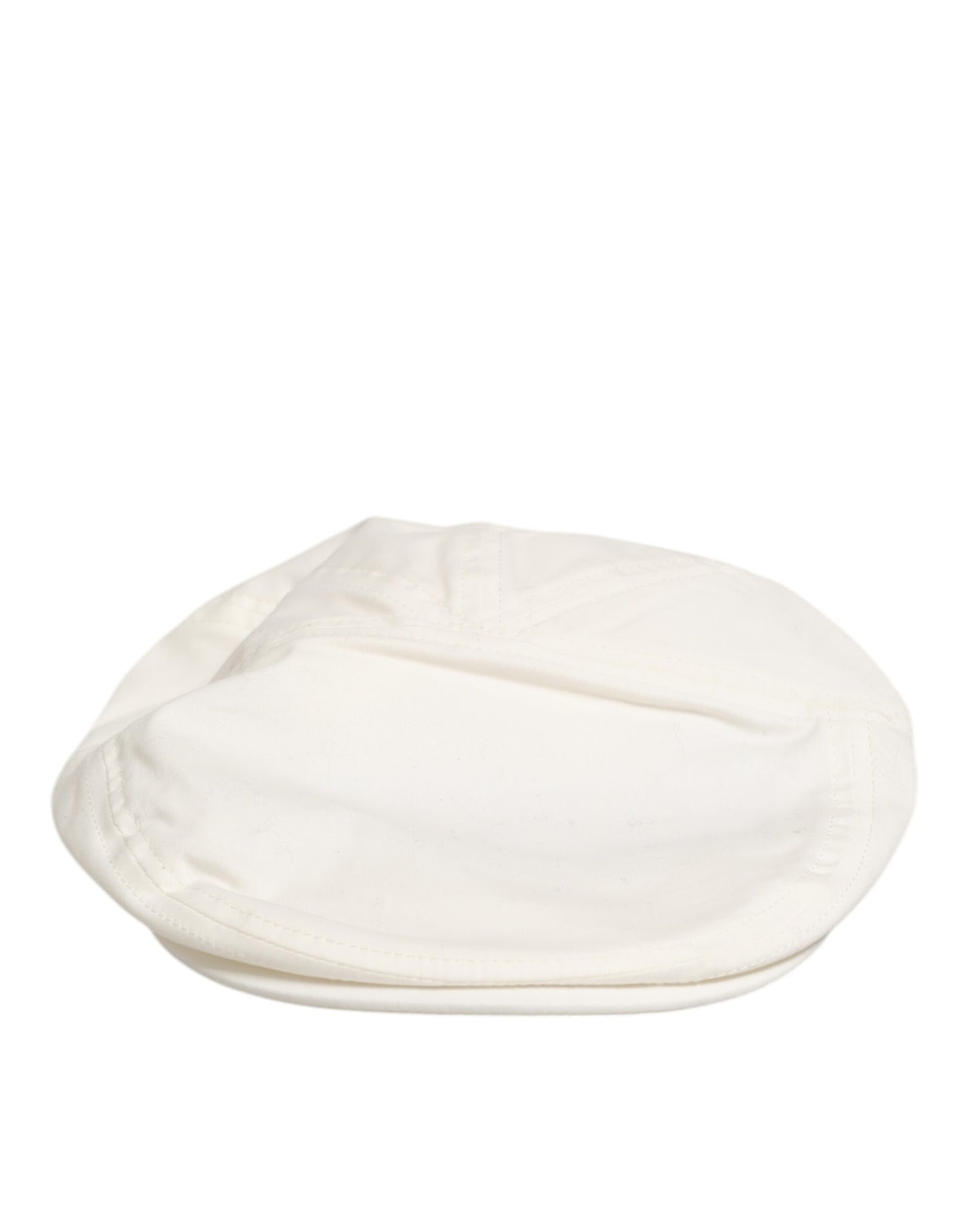 White Cotton Blend Leather Trim Flat Men Cap Hat