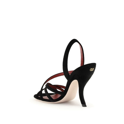 Black Velvet Stiletto Heel Sandals