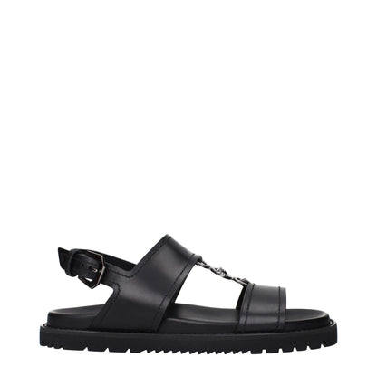 Black Leather Flat Sandals