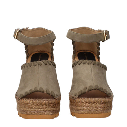 Green Leather Wedge Sandals