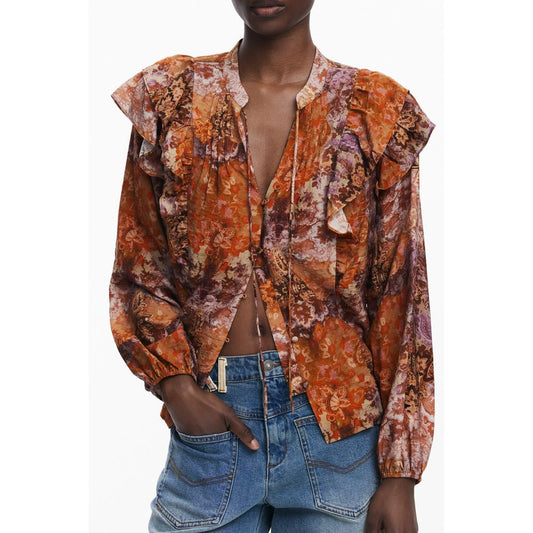 Orange Viscose Women Shirt