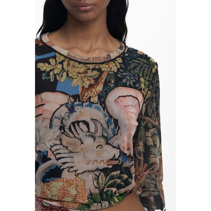 Black Polyester Women T-Shirt