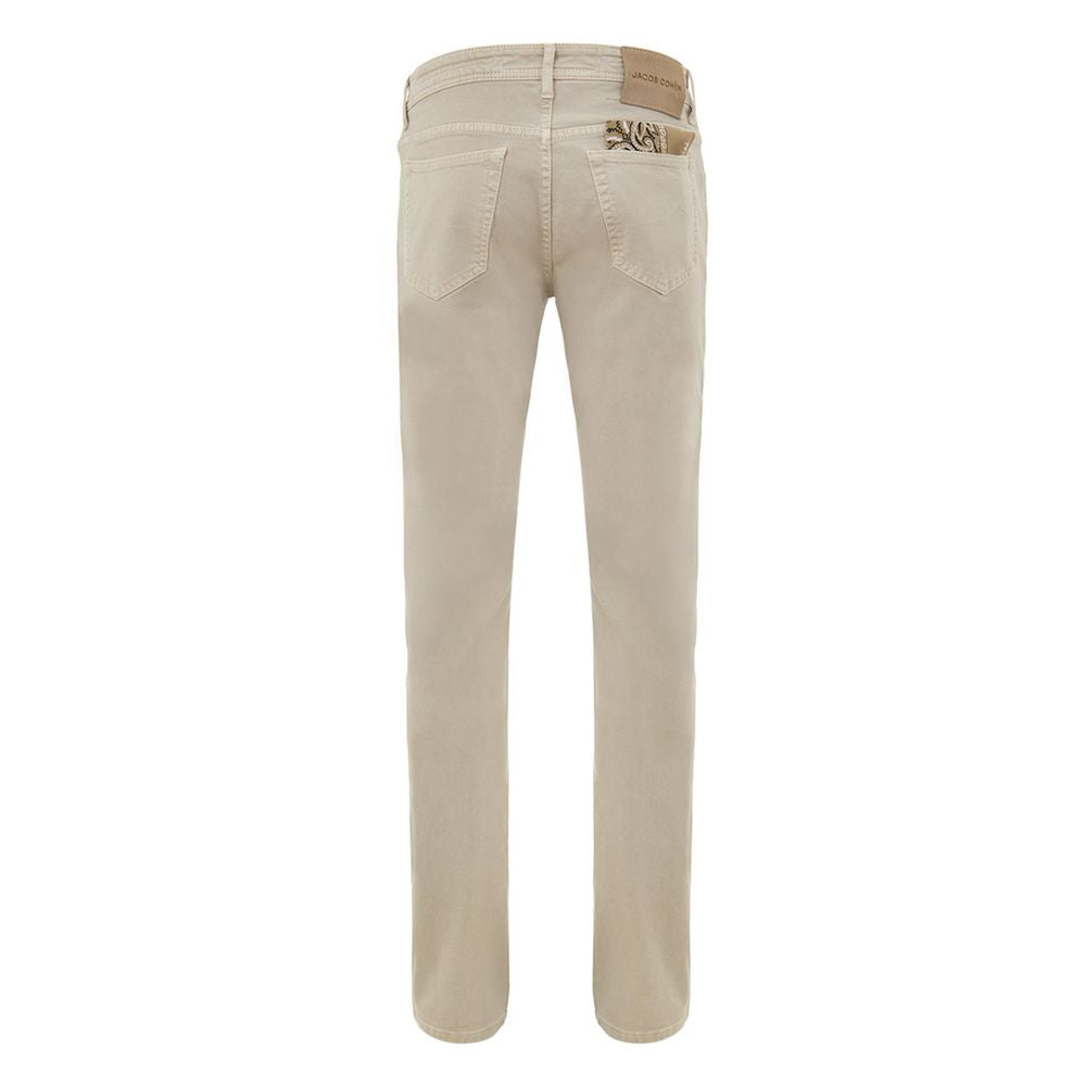 Beige Cotton Slim Fit Jeans