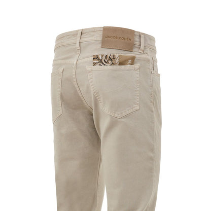 Beige Cotton Slim Fit Jeans