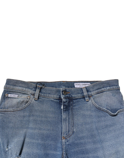 Blue Distressed Cotton Slim Men Denim Jeans