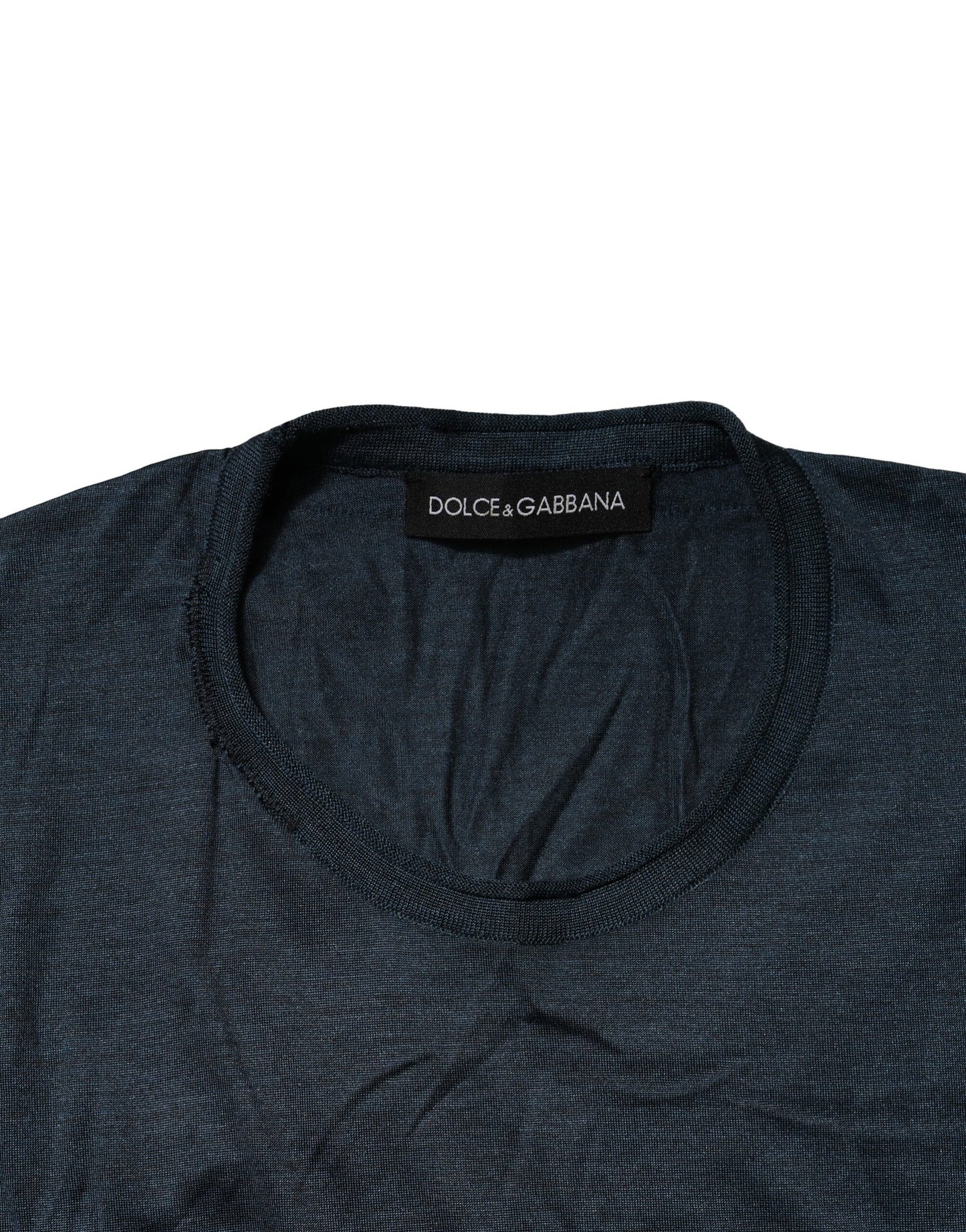 Blue Silk Crew Neck Short Sleeves Men T-Shirt