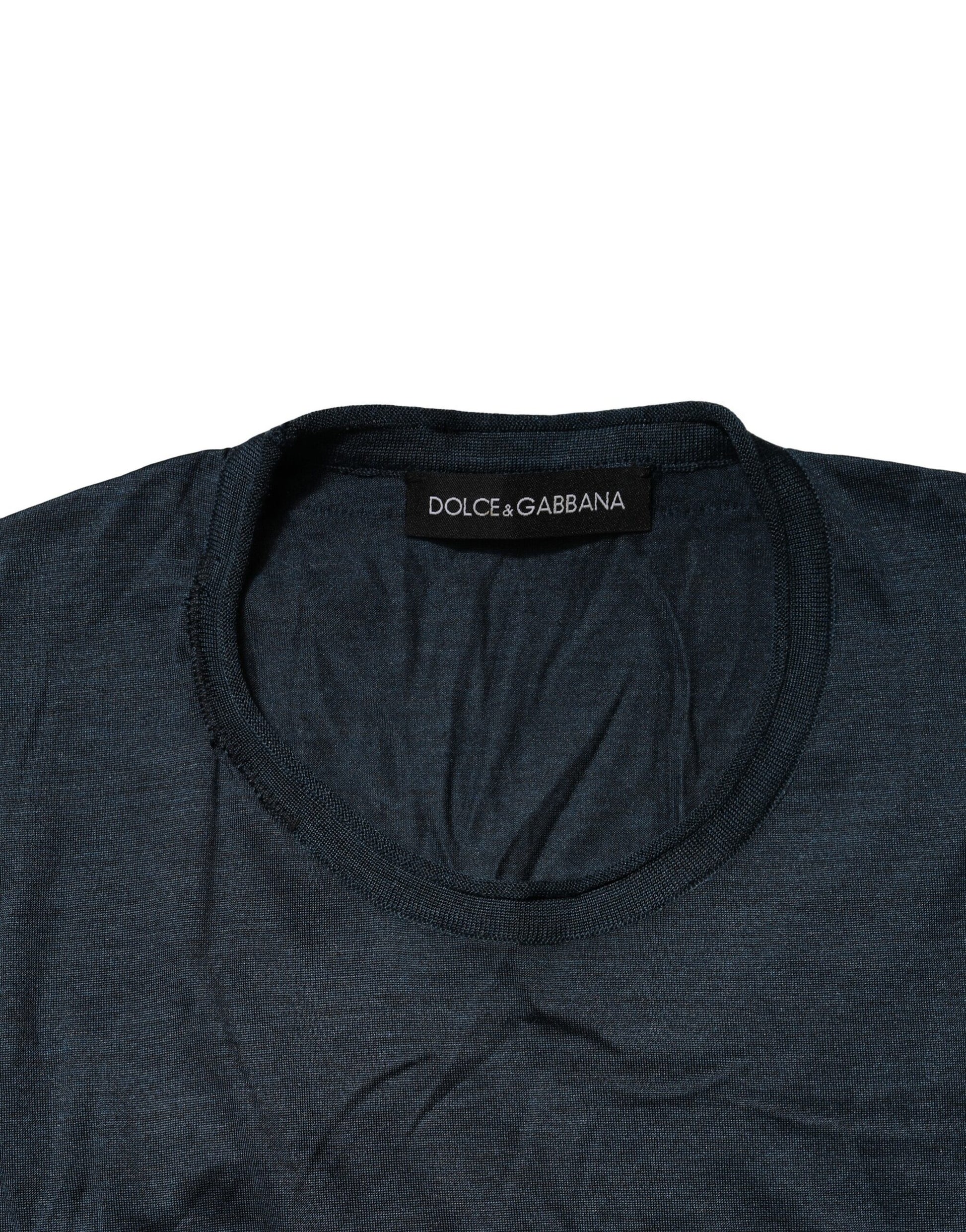 Blue Silk Crew Neck Short Sleeves Men T-Shirt