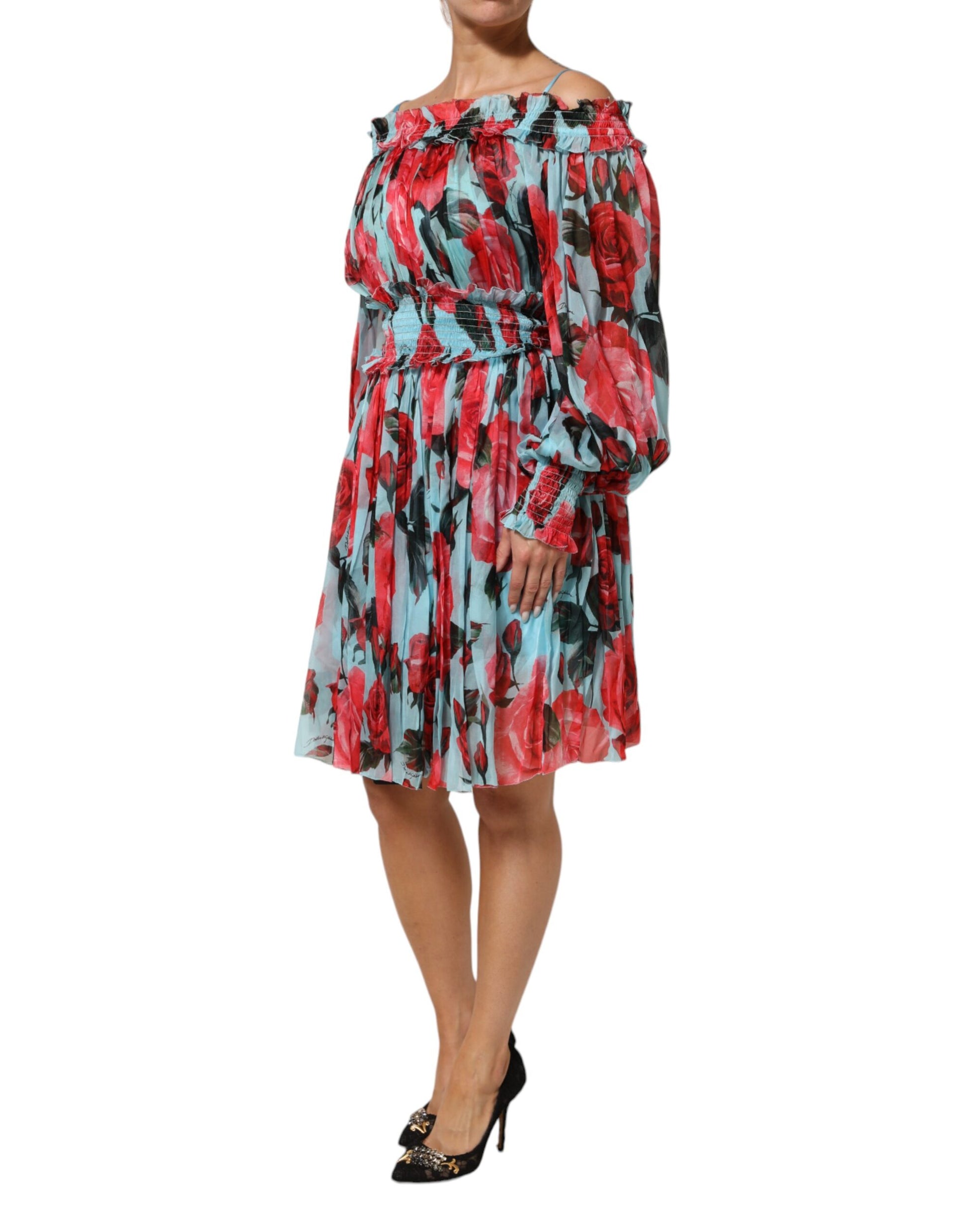 Multicolor Romantic Floral Silk Chiffon Dress