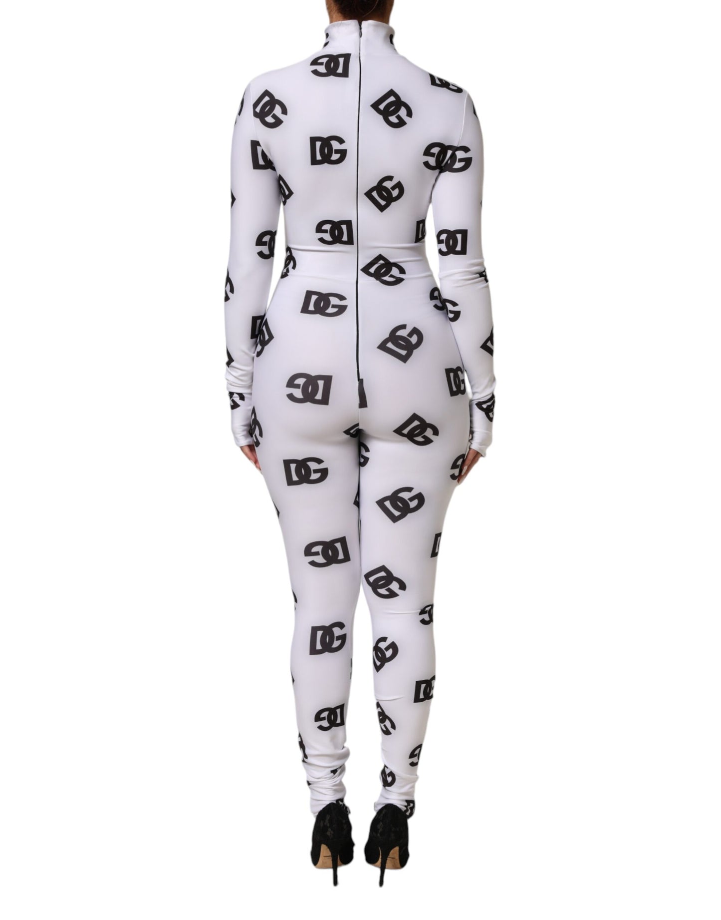 Black White Logo Monogram Long Sleeves Jumpsuit Dress