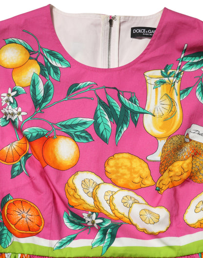 Pink Fruit Print A-line Mini Sleeveless Dress