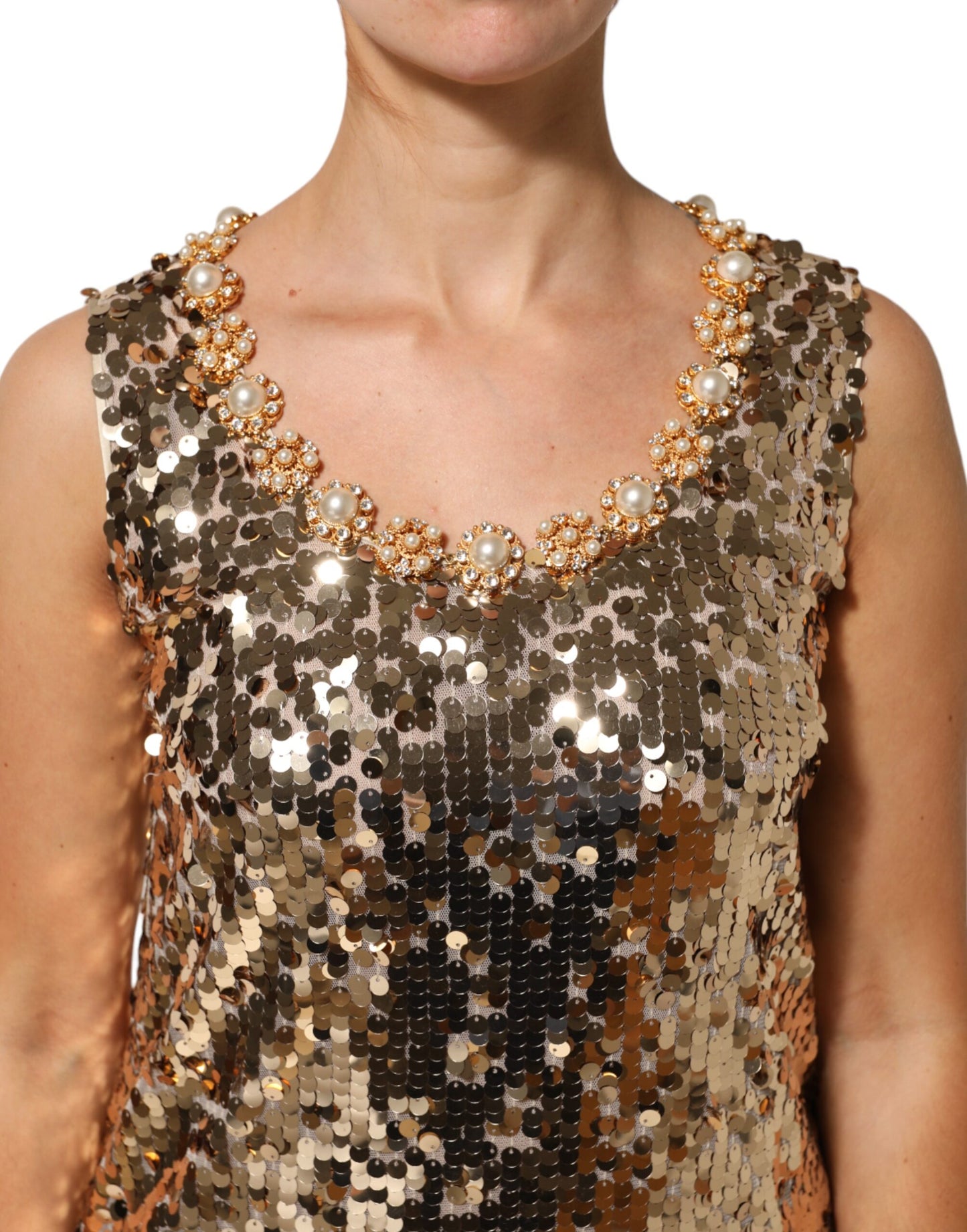 Gold Sequined Nylon A-line Sheath Mini Dress