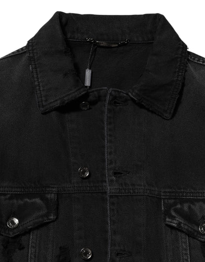 Black Cotton Stretch Denim Blouson Jacket