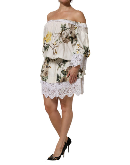 White Floral Lace Off Shoulder Mini Dress