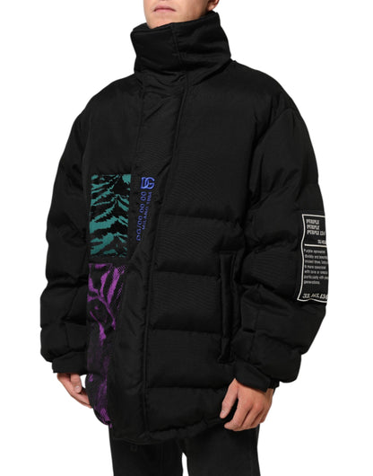 Black Nylon Puffer Men Full Zip Jacket