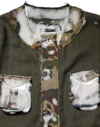 Brown Camouflage Linen Button Down Jacket