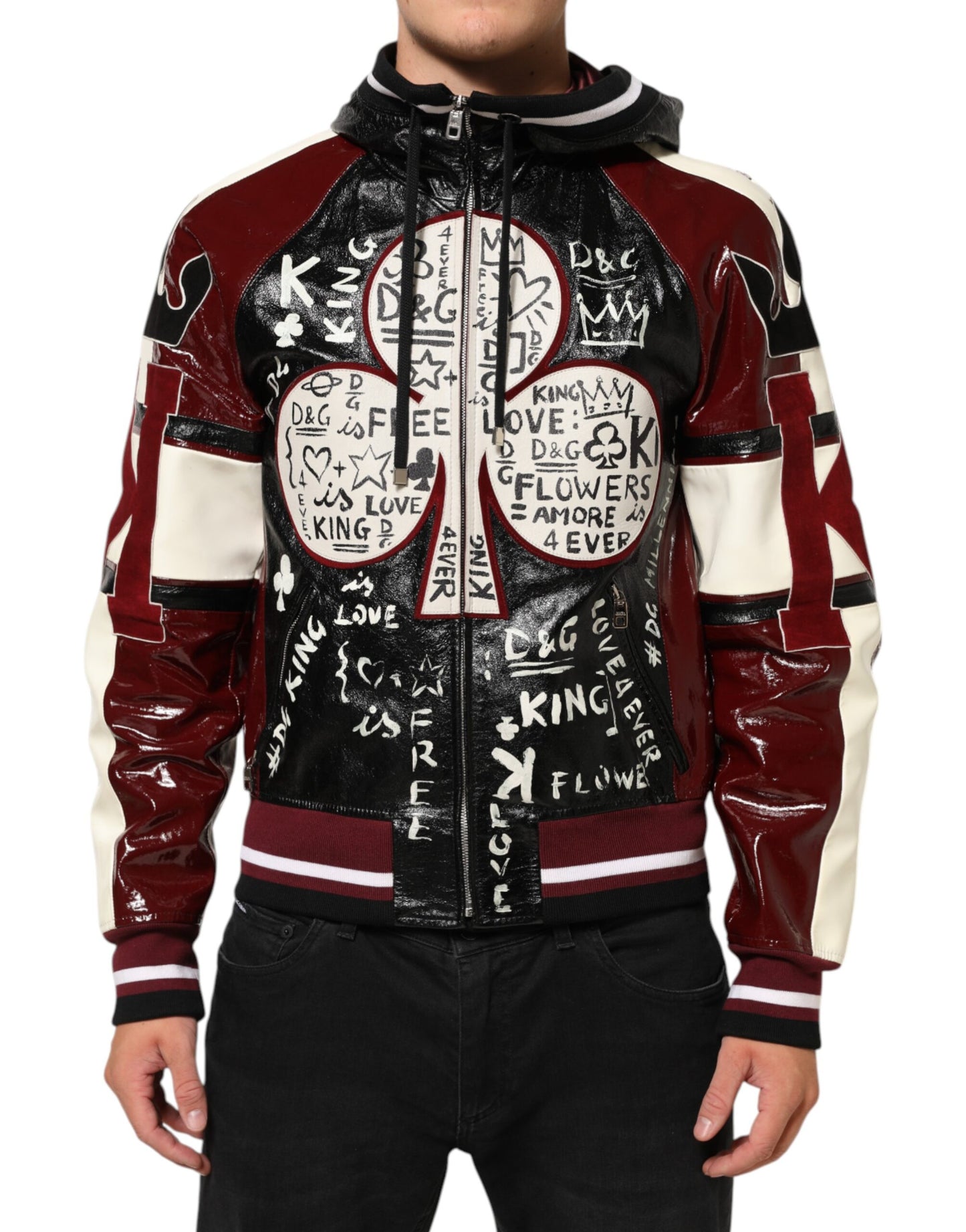 Multicolor Hooded Leather DG King Men Biker Jacket