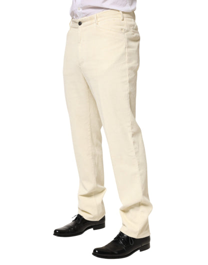 Beige Corduroy Cotton Straight Men Trouser Pants
