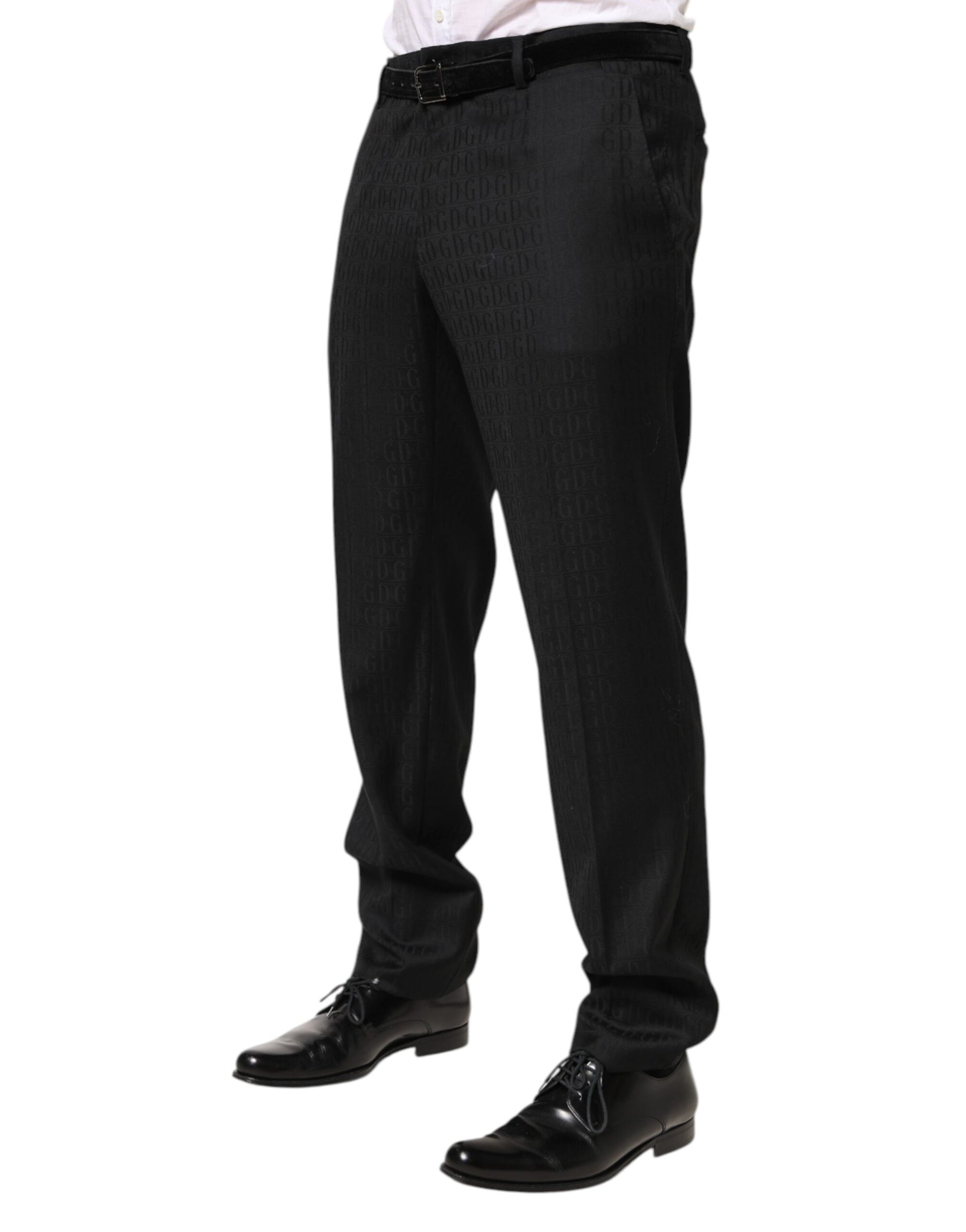 Black Wool Mid Waist Dress Men Trouser Pants