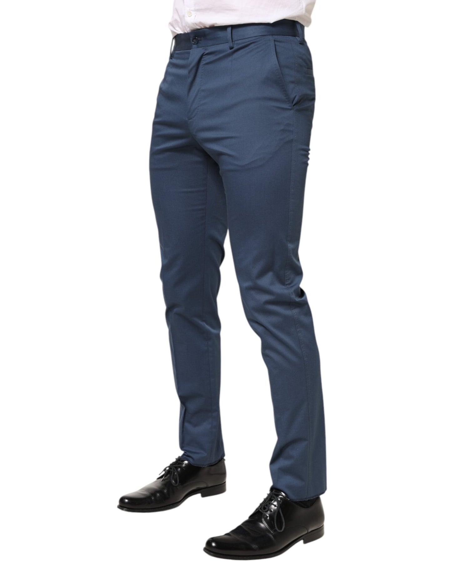 Blue Cotton Mid Waist Dress Men Trouser Pants