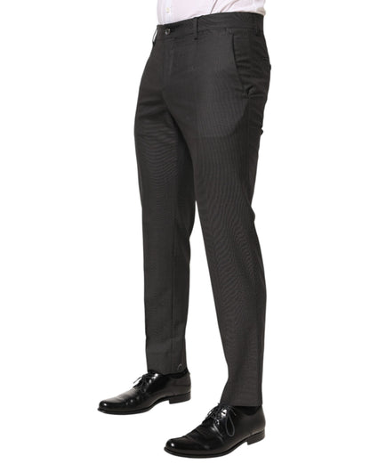Black Polyester Mid Waist Dress Trouser Pants