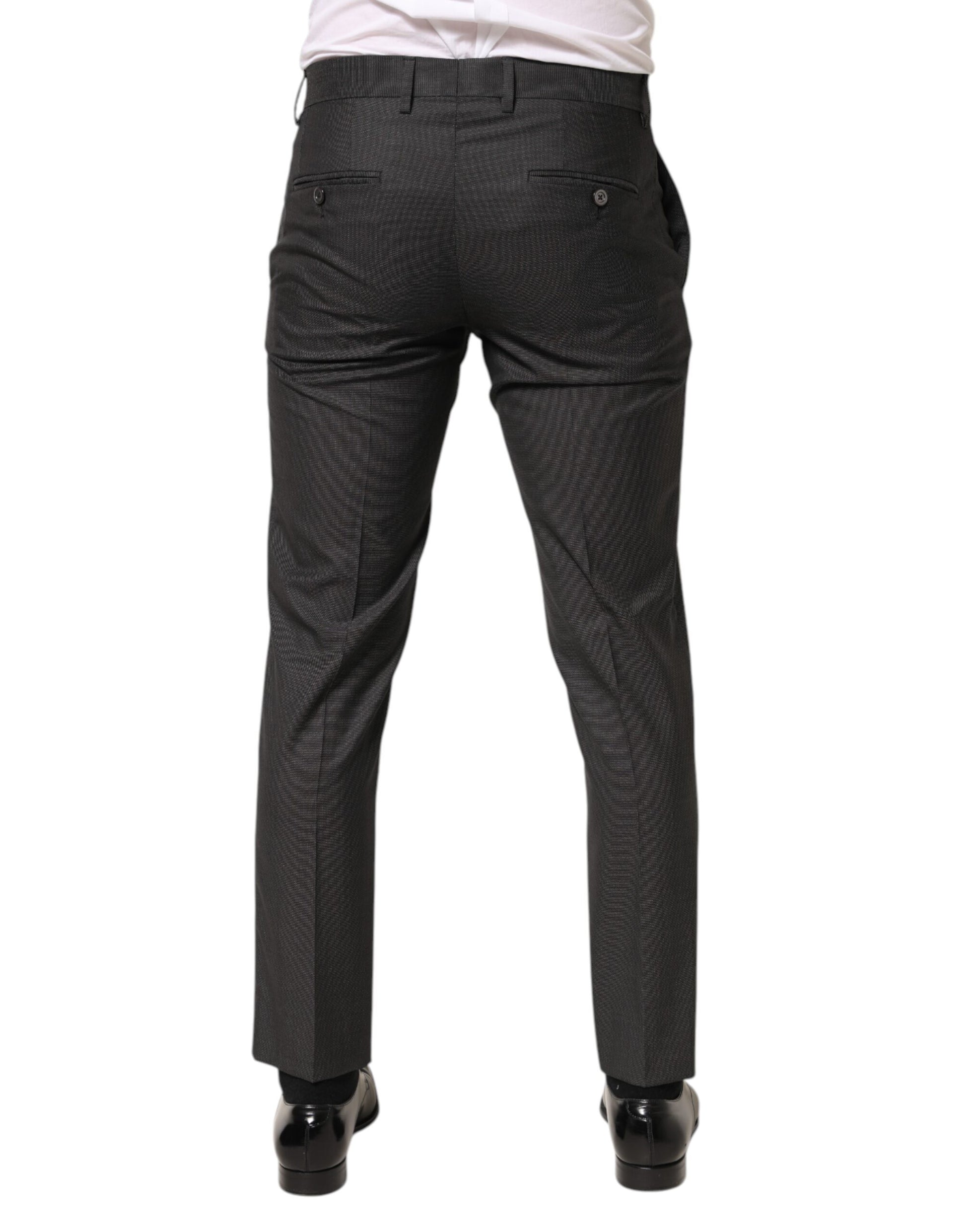 Black Polyester Mid Waist Dress Trouser Pants