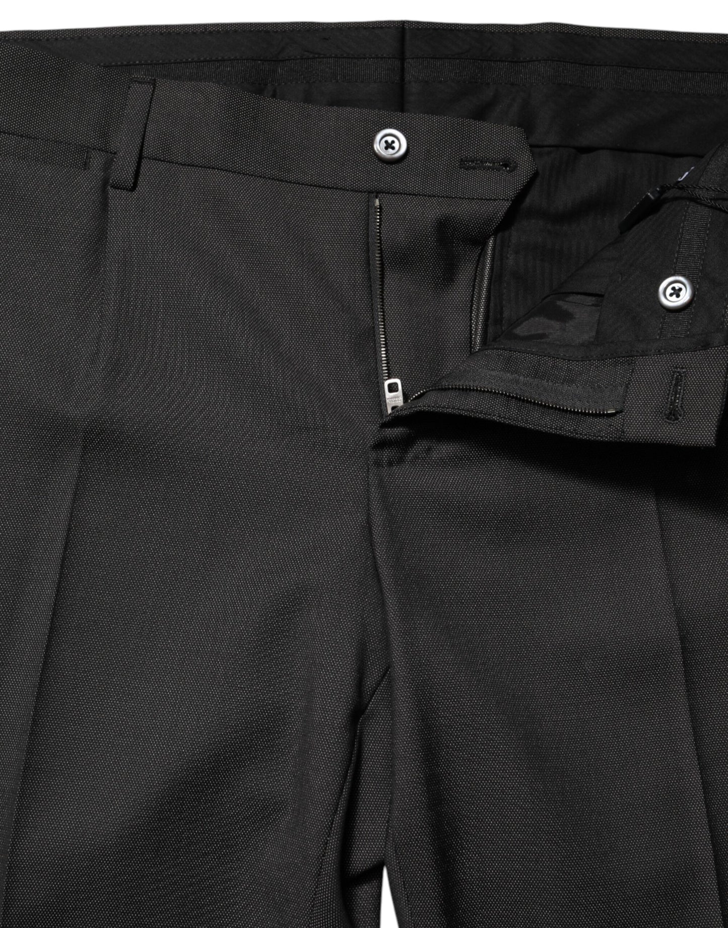 Black Polyester Mid Waist Dress Trouser Pants