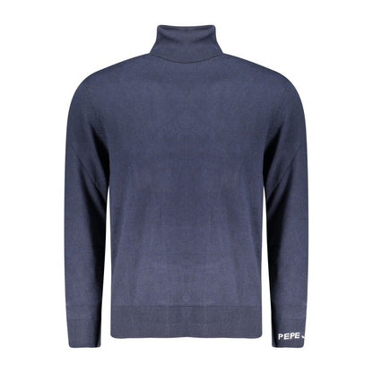 Blue Cotton Men Sweater Turtleneck