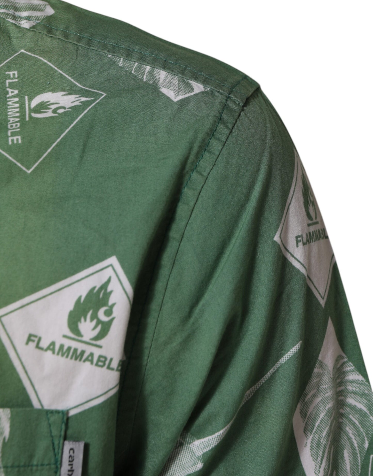 Green Printed Cotton Collared Short Sleeves Polo Shirt