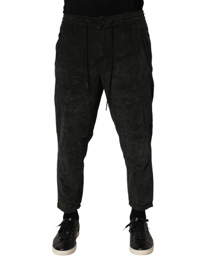 Black Mid Waist Cropped Corduroy Men Trouser Pants