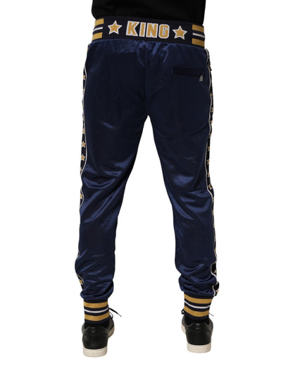 Blue Nylon Jogger Mid Waist Trouser Pants