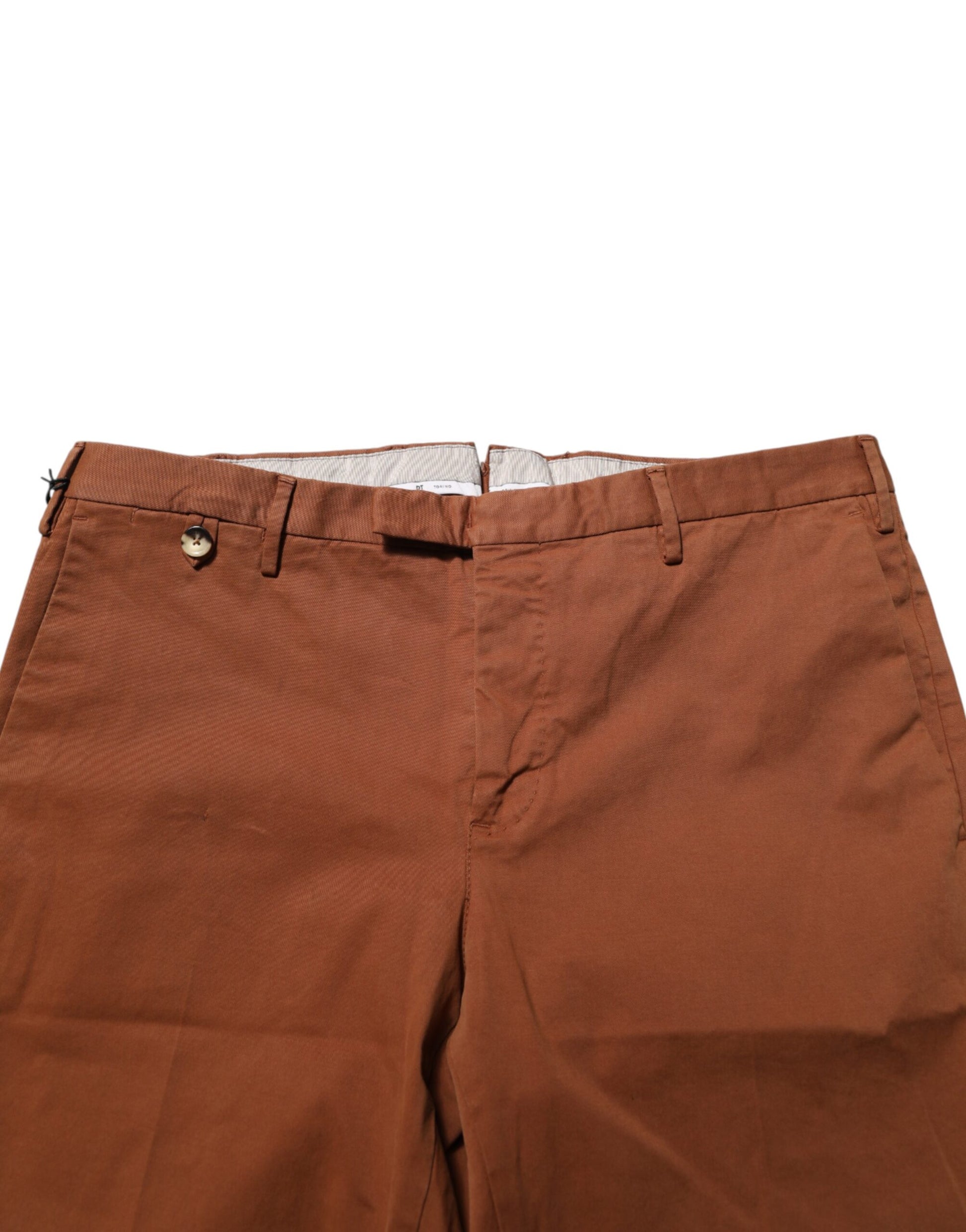 Brown Men Skinny Chino Mid Waist Trouser Pants