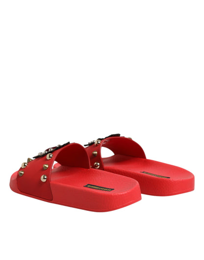 Red Sacred Heart Stud Slides Beachwear Shoes