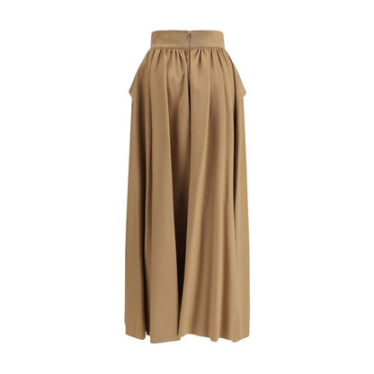 Beige Camel Hair  Midi Skirt