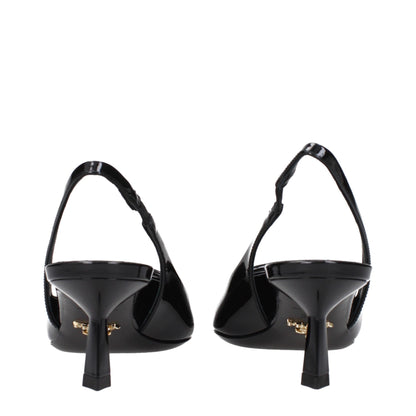 Black Leather Mid Heel Pumps