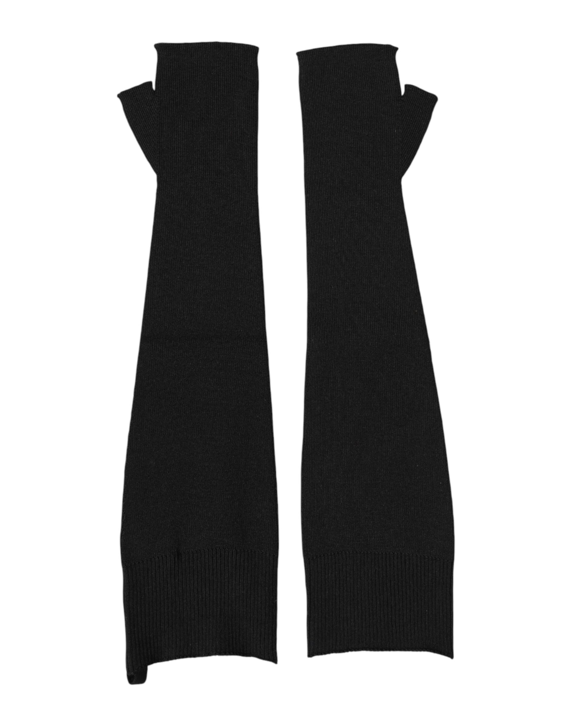 Black Virgin Wool Knitted Fingerless Men Gloves