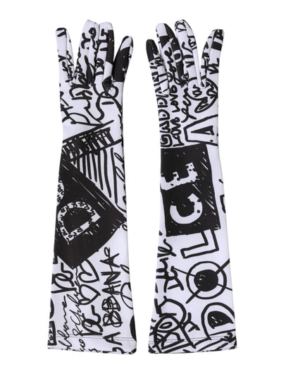 Gloves Black White DG Logo Elbow Length Mitten