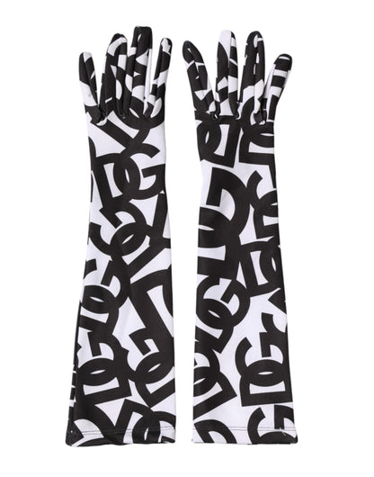 Black White DG Logo Elbow Length Mitten Gloves