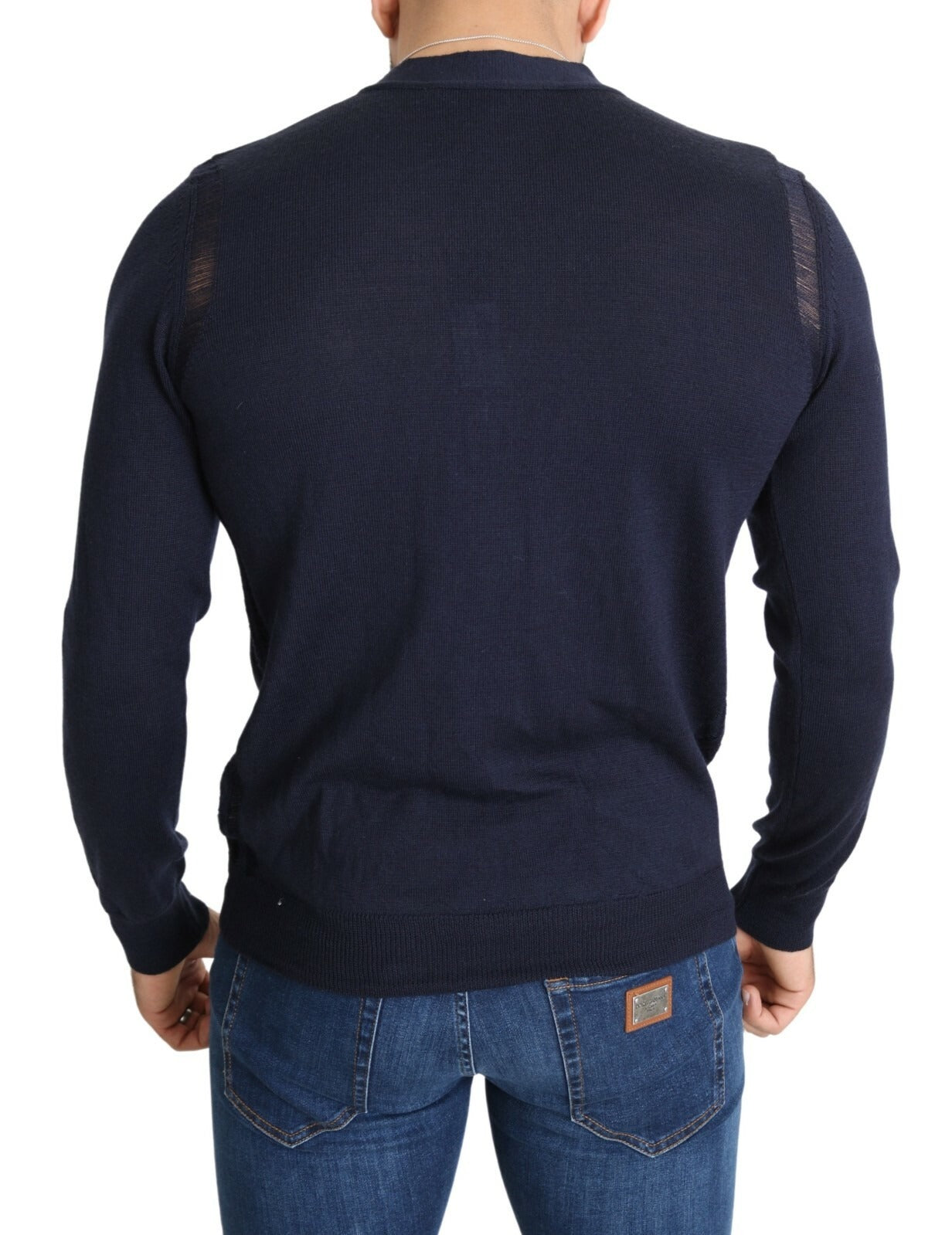 Wool Blue Full Button Cardigan Mens Top Sweater