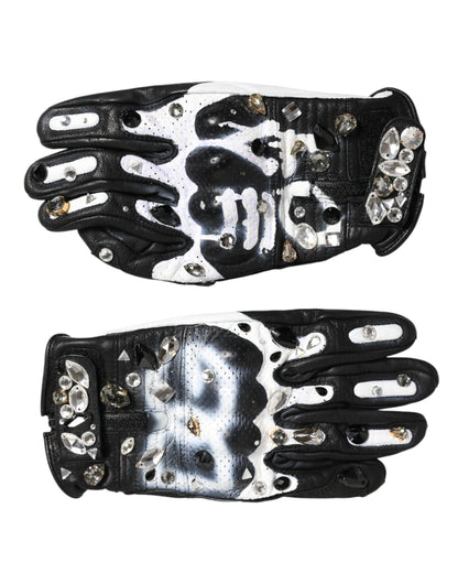 Gloves Black White Crystal Wrist Length Mitten  Gloves