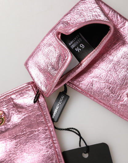 Pink Leather DG Logo Wrist Length Mitten Gloves