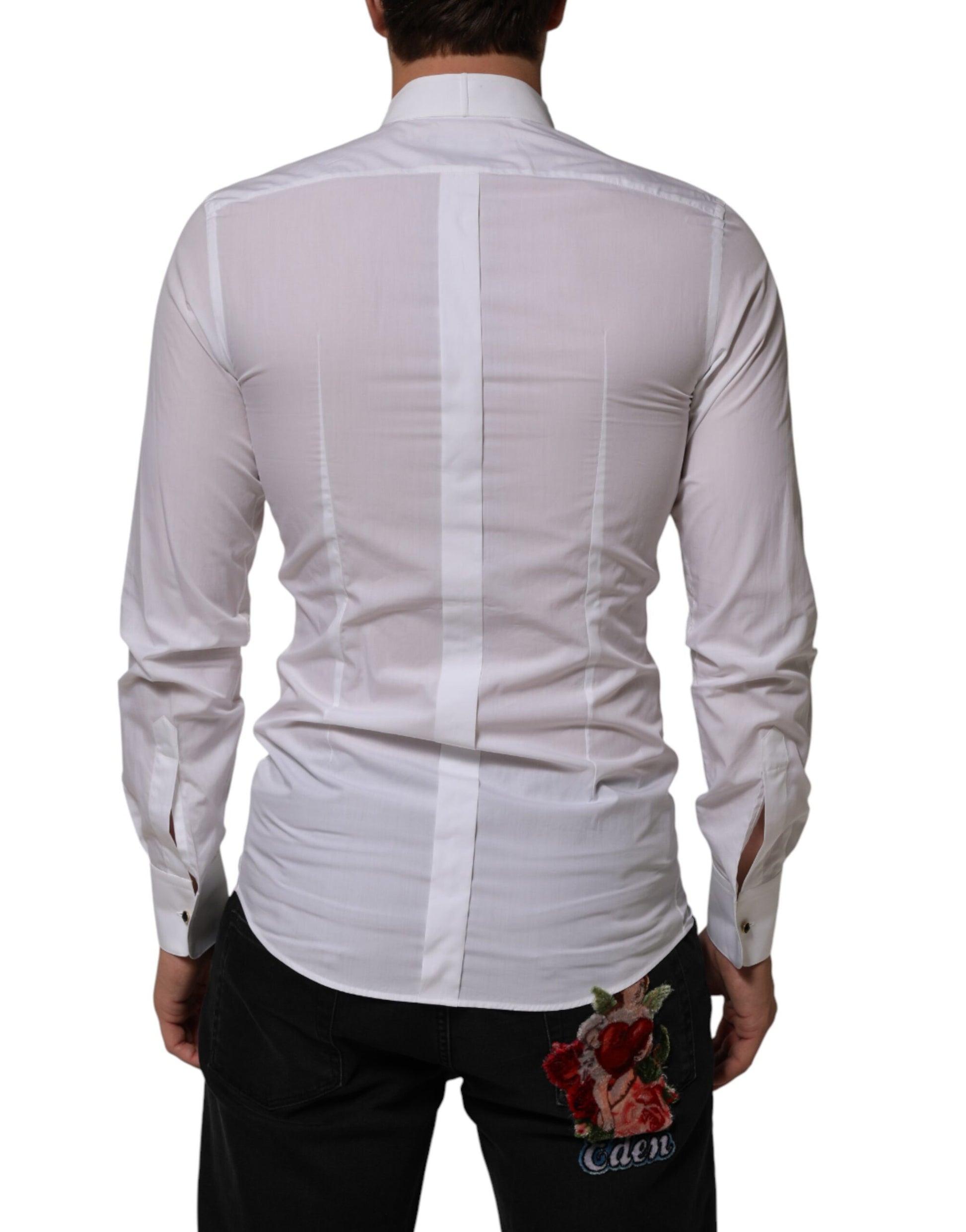 White Cotton Collared Long Sleeve GOLD Dress  Shirt