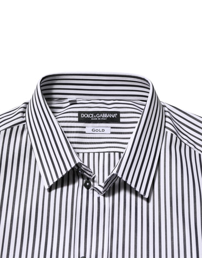 Black White Stripes Men GOLD Dress Shirt