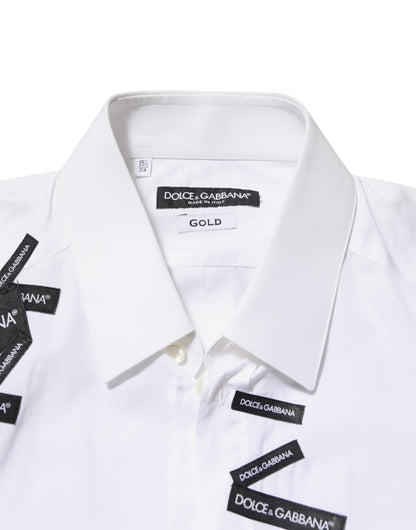 White Logo Cotton Collared GOLD Dress Shirt