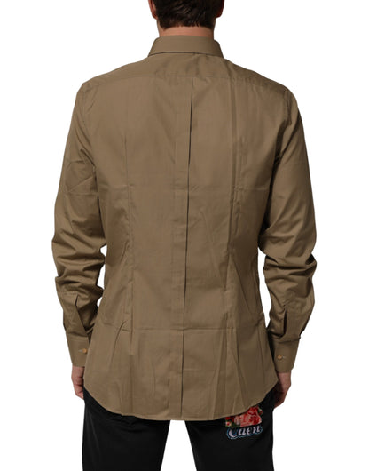 Brown Cotton Collared Men GOLD Dress Shirt