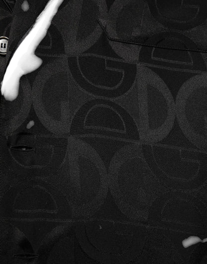 Black DG Logo Silk Men Long Sleeves Shirt