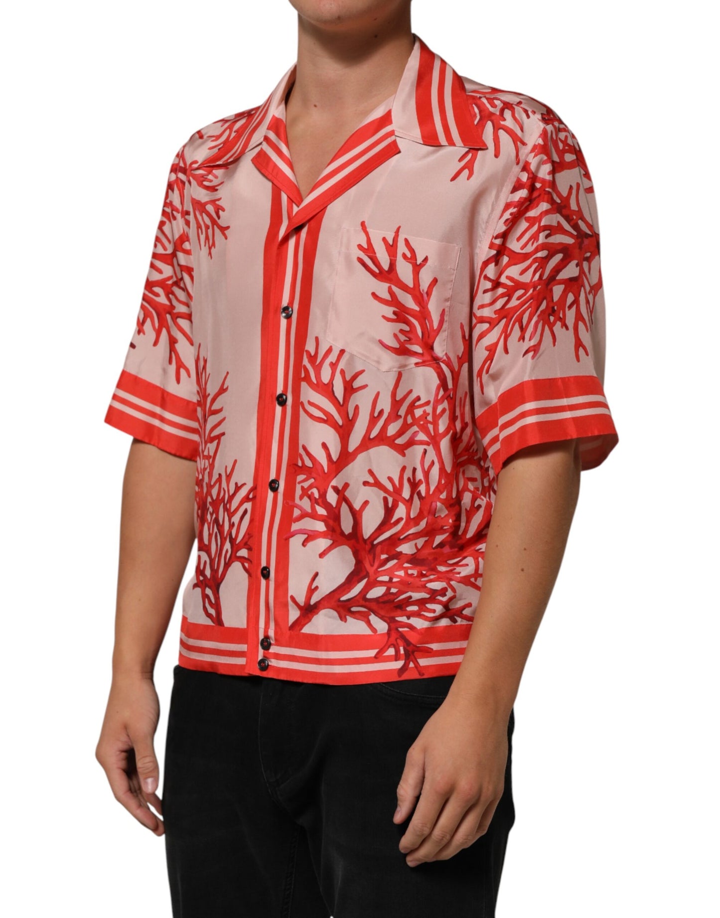 Shirt Red Corals Short Sleeves Button Down