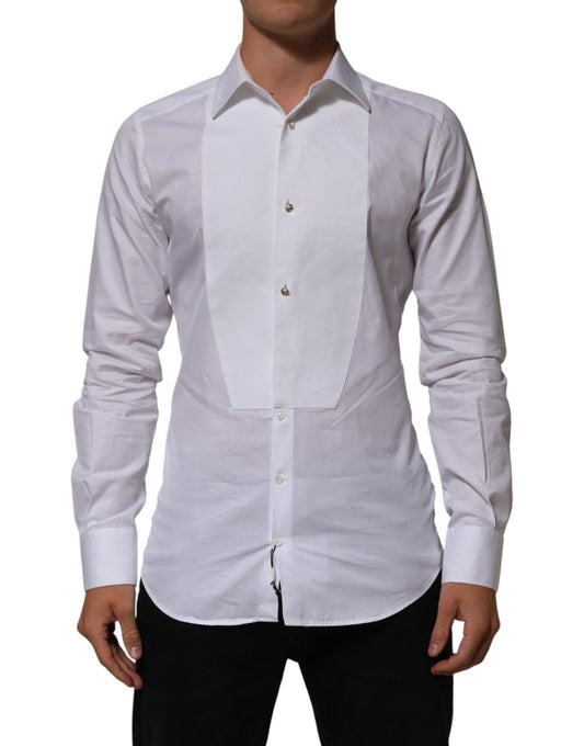 White Cotton Collared Bib GOLD Dress Shirt