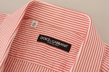 Red White Striped Cotton Short Sleeve Shirt